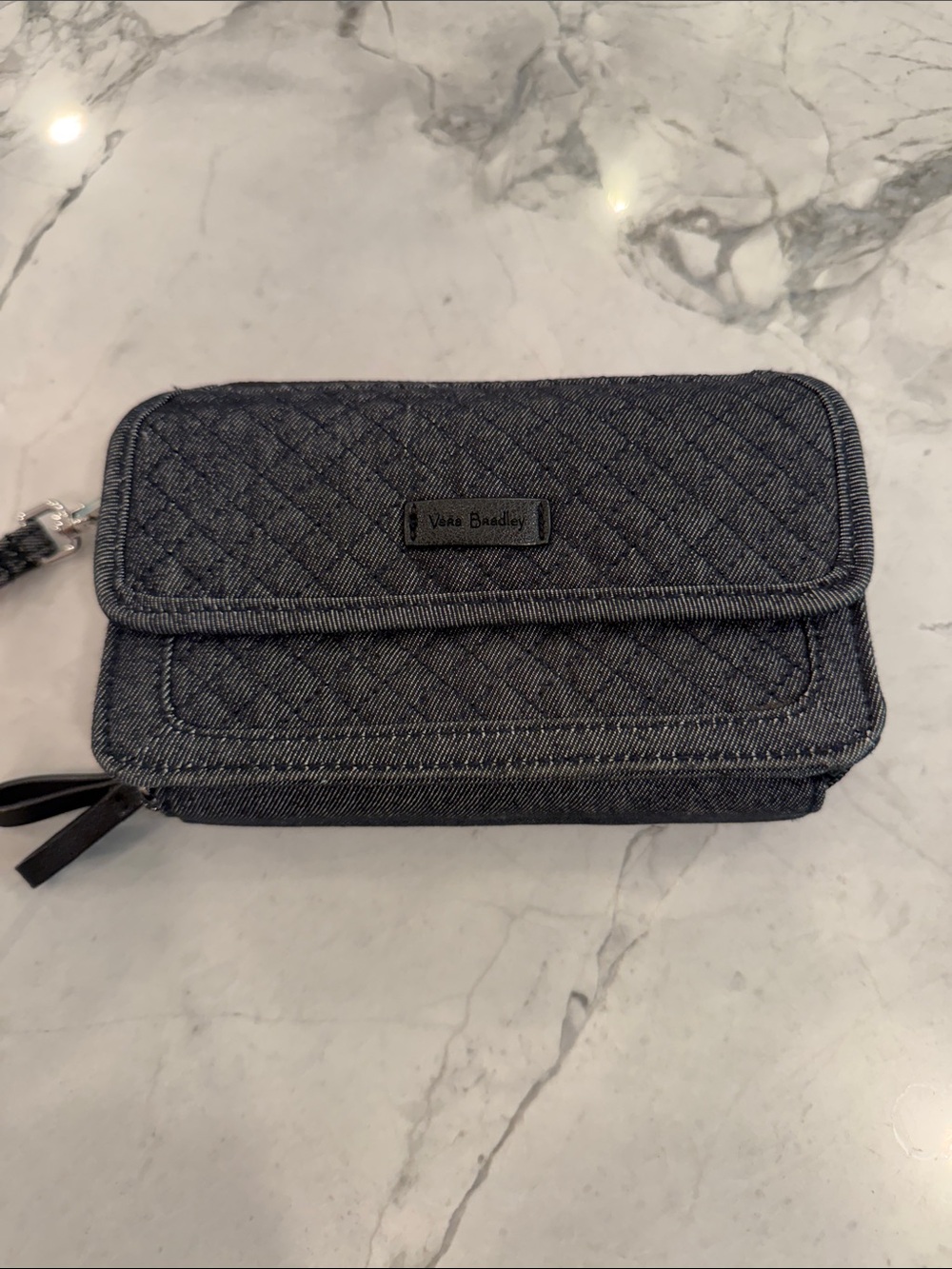 Vera Bradley Quilted Denim-Style Wristlet in Dark Blue-Gray